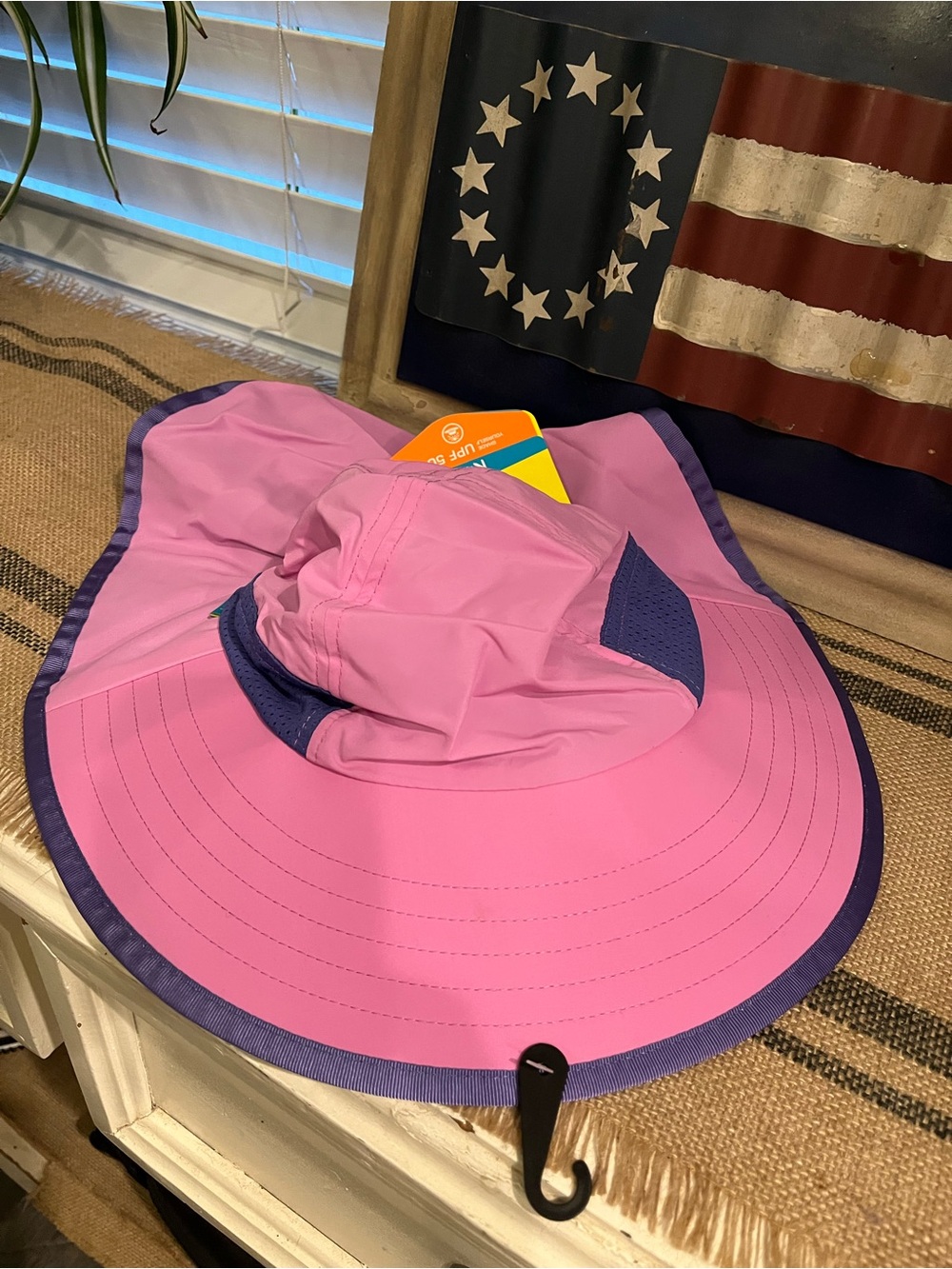 SunDay UPF 50+ Pink Wide-Brim Sun Hat with Purple Trim kids